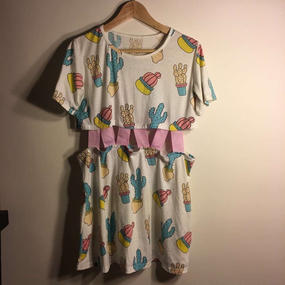 Cactus Print Cut-out Dress (Lazy Oaf Replica)